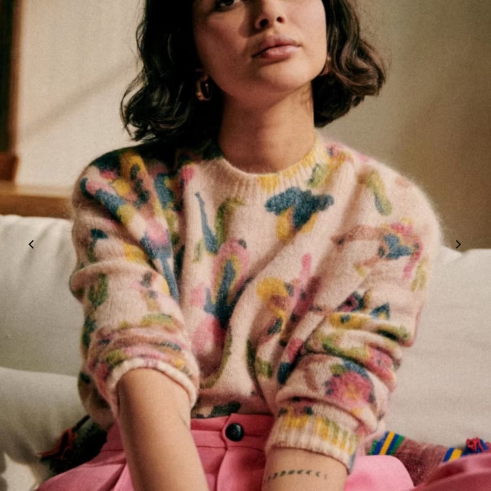 Sezane Pale Pink Orphée Floral Sweater NWOT